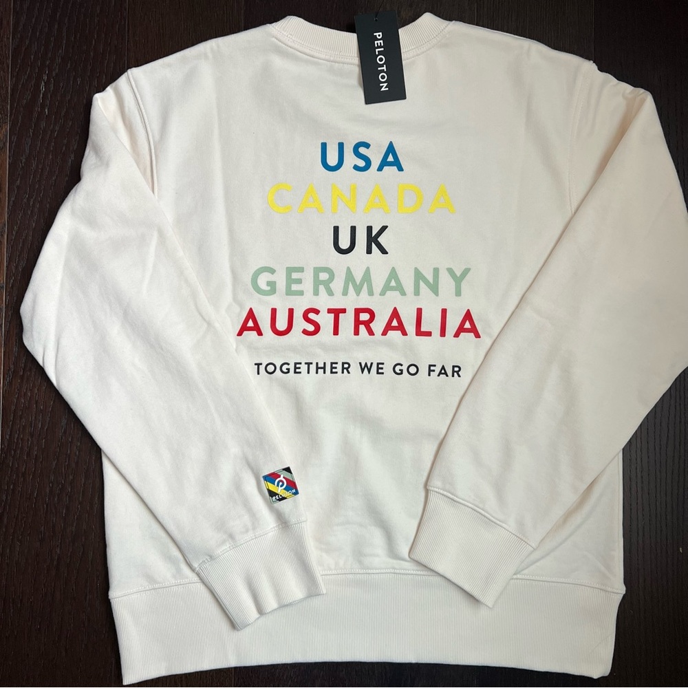 Peloton Cream Sweatshirt with Multicolor Text